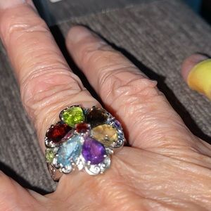 NWT Multi Gemstone Floral ring in SS